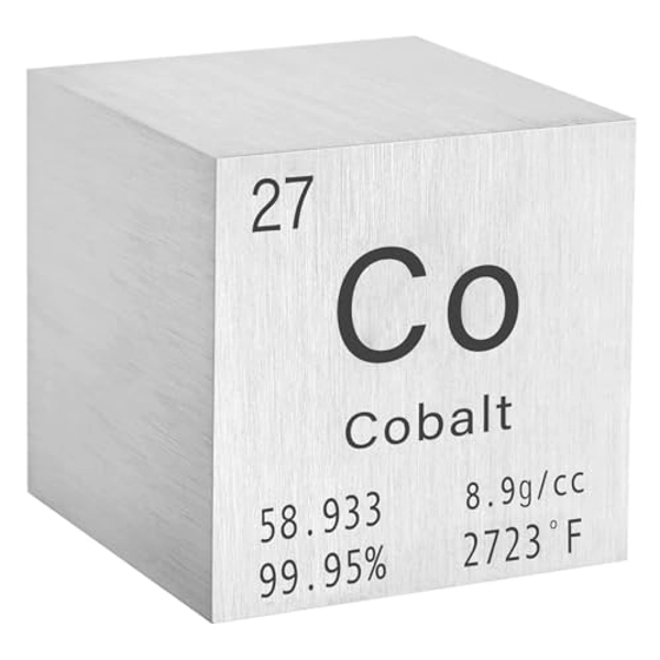 STPCTOU Cobalt Cube Pure Metal High Density Cube Laser Engraved Cube for Element Collection Lab Material Periodic Table of Elements Collection DIY Teacher Science Creative Gift (Cobalt, 1 Inch) - 1 inch (25.4mm) - Cobalt - 1