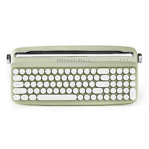 YUNZII Upgraded Wireless Typewriter Keyboard, Retro Keyboard with Integrated Stand, USB-C/Bluetooth Keyboard with Cute Round Keycaps for Multi Device for Win/Mac (B309, Sweet Mint) - B309 - Sweet Mint