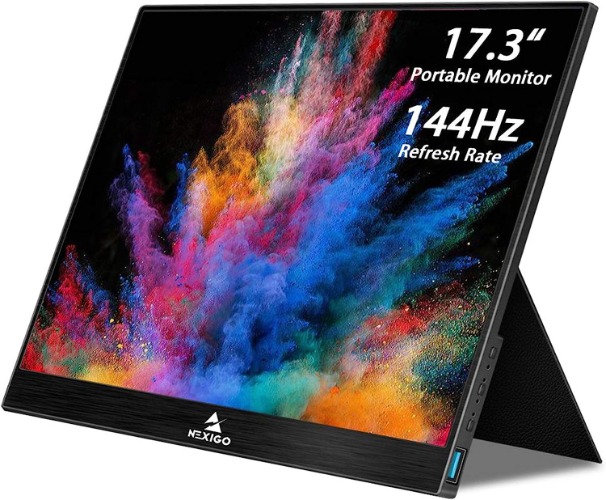 NexiGo 144Hz 17.3 Inch Portable Gaming Monitor, FreeSync, G-SYNC Compatible, FHD IPS Computer Display, Eye Care Screen with HDMI/Type C for Laptop PC/MAC/Surface/PS4/PS5/Xbox/Switch, with Smart Cover - 17.3 Inch 144Hz