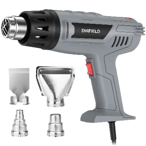 1850W Heat Gun Variable Temperature Settings 122℉~1202℉（50℃- 650℃）, DIAFIELD Fast Heat Hot Air Gun, Durable& Overload Protection, with 4 Nozzels for Shrink Wrap,Vinyl, Crafts, Epoxy Resin