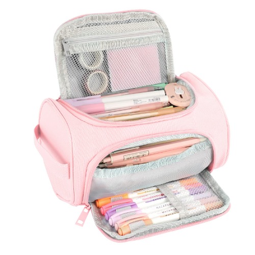 LABUK Big Capacity Pink Pencil Pouch Large Cute Marker Pen Case Multiple Use Aesthetic Stationery Bag School College Office Organizer Gift for Teens Girls Adults Students - Pink