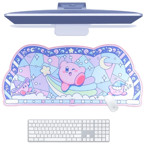 BelugaDesign Kirby Desk Pad | Kawaii Cute Anime Keyboard Gaming PC Laptop Mat | Large Super Smash Star Allies Forgotten Land Large Mat Mousepad | Pastel Pink Blue Desk Blotter Protector - Blue