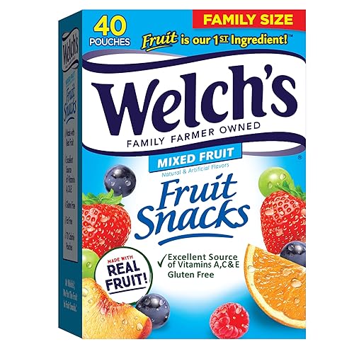 Welch's Fruit Snacks, Mixed Fruit, Bulk Pack, Individual Single Serve Bags, 0.8 oz (Pack of 40) - Mixed Fruit - 0.8 Ounce (Pack of 40)