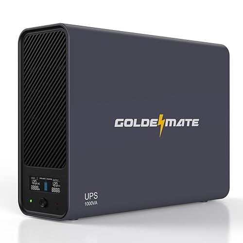 GOLDENMATE 1000VA/800W Lithium UPS Battery Backup & Surge Protector, Backup Battery Power Supply with LiFePO4 Battery, Sinewave UPS System, Battery of 10 Years Lifespan, 8 Ports, LCD Display, Gray - 8 Outlets - Gray