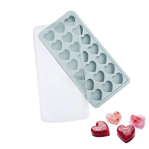 Heart-Shaped Ice Cube Trays With Lid- 21 Holes Silicone Heart Ice Cube Tray with Lid, BPA Free and Dishwasher Safe, Mini Heart Shape Ice Cube Mold, Easy to Remove With Lid - Blue