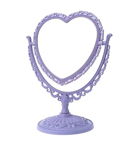 AKOAK 1 Pack Simple and Lovely Heart-Shaped Cosmetic Mirror Plastic Double-Sided Rotatable Dresser Mirror Lightweight Mirror Bathroom Bedroom Mirror （Four-Color）(Purple) - Purple
