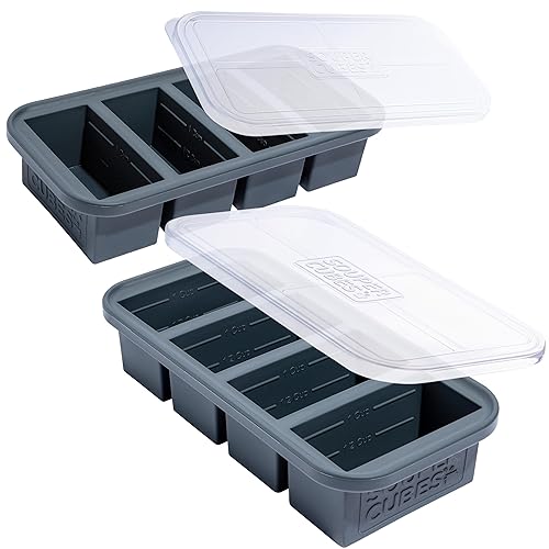 Souper Cubes 1 Cup Silicone Freezer Molds - Easy Meal Prep Container and Kitchen Storage Solution - Silicone Freezer Trays With Lid for Food, Soup, Desserts Storage and More - Charcoal - 2-Pack