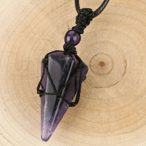 Natural Stone Crystals Boho Jewelry Necklace on String - Amethyst