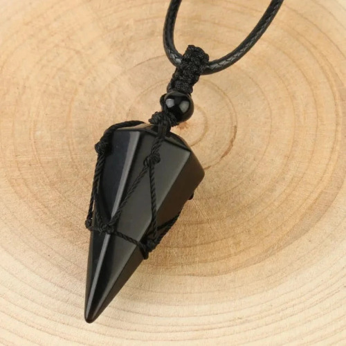 Natural Stone Crystals Boho Jewelry Necklace on String - Black Onyx