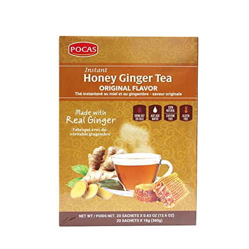 Pocas Honey Ginger Tea - Instant Tea Powder Packets with Ginger Honey Crystals Tea, Non-GMO/Gluten Free/Caffeine Free, 20 Count (Pack of 2) - Original - 20 Count (Pack of 2)