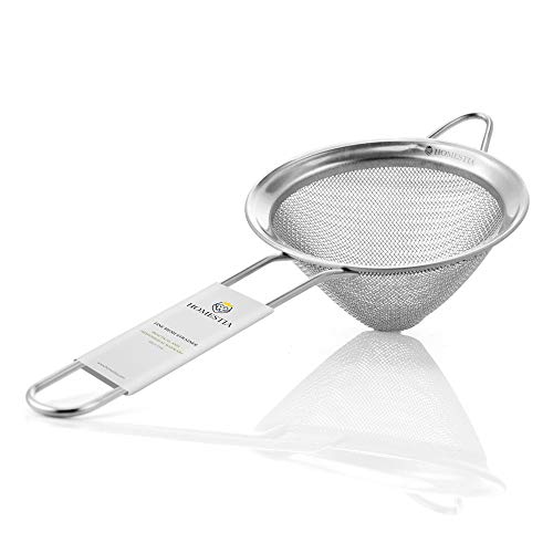 Homestia Fine Mesh Sieve Strainer 304 Stainless Steel Cocktail Strainer Food Strainers Tea Strainer Coffee Strainer with Long Handle for Double Straining Utensil 3.3 inch Silver - 1 PC - 3.3" + Silver