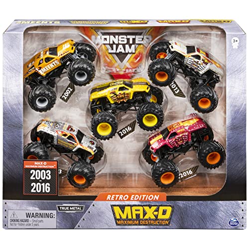Monster Jam, Official Retro Edition Max-D 5-Pack of 1:64 Scale Monster Trucks, Kids Toys for Boys and Girls Ages 3 and up