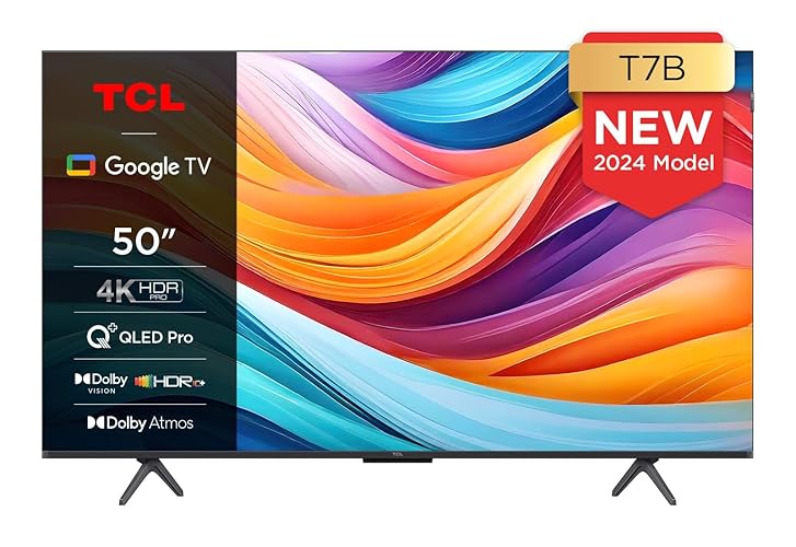 TCL TV QLED 50T7B 4K HDR Pro 50’’ avec Google TV et système sonore Dolby Atmos, Compatible avec l’Assistant Google et Alexa - 50 Pouces