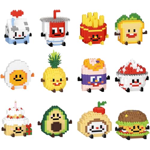 Elegrafy Happy Food Cute Food Series Mini Bricks Micro Building Kit Toys Desktop Ornaments Compatible Nano Kids (12 Sets of Happy Food) - 12 Sets of Happy Food