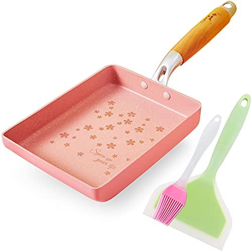 ROCKURWOK Japanese Omelette Pan Nonstick Tamagoyaki Egg Pan, Rectangle Tamago Pan Small Frying Pan, 7” x 5”, Pink - 5” - Sakura Pink（Nihon Style）