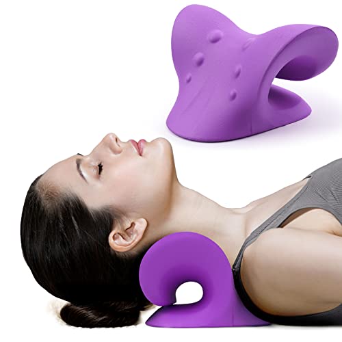 RESTCLOUD Neck and Shoulder Relaxer, Cervical Traction Device for TMJ Pain Relief and Cervical Spine Alignment, Chiropractic Pillow, Neck Stretcher (Purple) - Purple