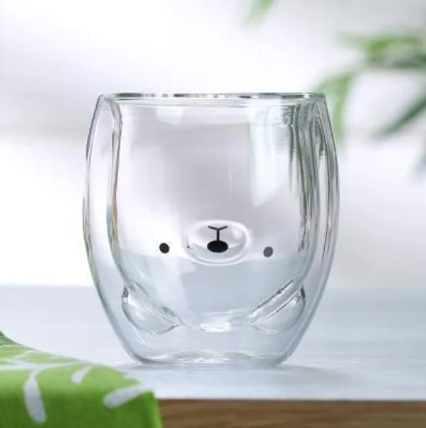 Cute Animal Cup Double Wall Glass Housewarming Gifts - Bear