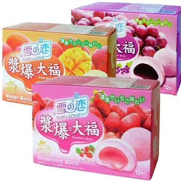Yuki  Love 3 Flavour Box Strawberry Grape Mango Mochi Japanese Dessert Daifuku