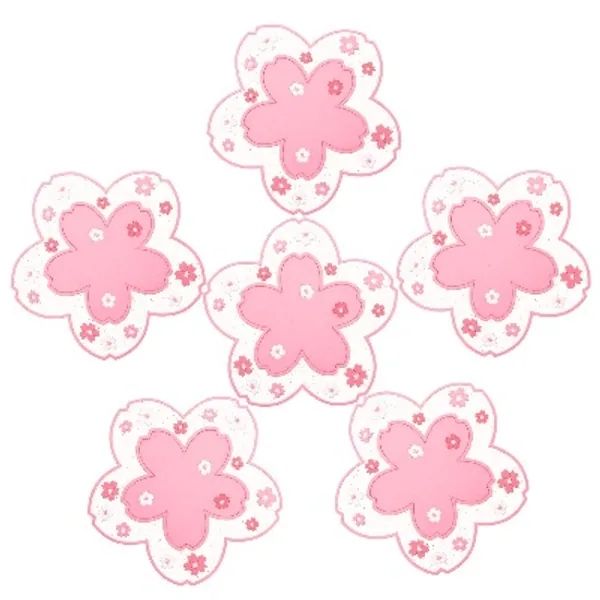 Conisy Coasters for Drinks,Set of 6 Pieces Cute Sakura Flower Pattern Anti-Slip Silicone Cup Mats -Large Fits Any Size of Mugs (4.5 Inches, Pink)