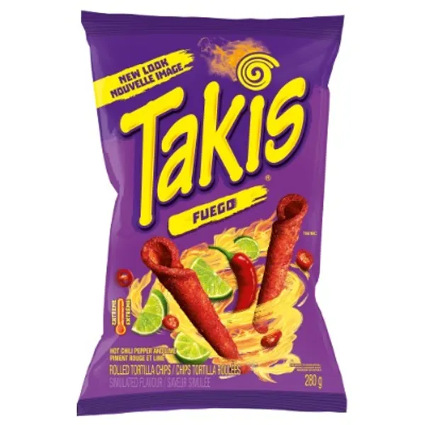 Takis Fuego Spicy Chili Pepper and Lime Rolled Tortilla Chips Loaded with Fiery Tangy Flavour, Crunchy Corn Snack, 280 Grams