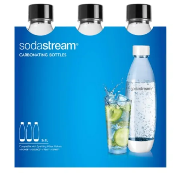 SodaStream 1-Litre Source Carbonating Bottles, (Pack of 3), Black, Packaging may vary