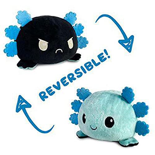 TeeTurtle - The Original Reversible Axolotl Plushie - Blue + Black - Cute Sensory Fidget Stuffed Animals That Show Your Mood 4 inch - Blue + Black Axolotl