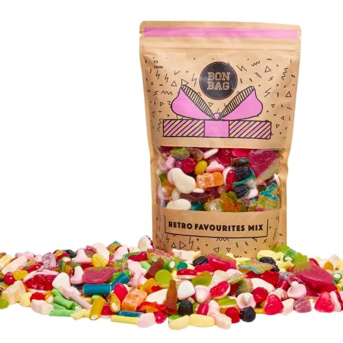BON BAG - Classic Retro Favourites Pick And Mix Sweets, 1L Pouch Bags Of Sweets. Bulk Candy Assortment In Large Resealable Party Bag, Great For Sharing Or As A Gift (800g)