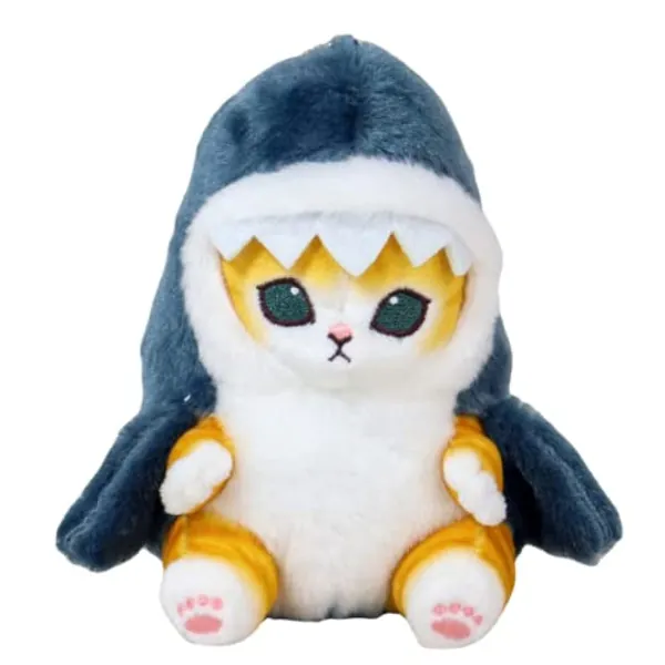 DEYROS Cute Shark Cat Fried Shrimp Cat Plush Doll Pendant Doll Beautiful Room Car Bag Decoration Pendant Opening 13cm (A)