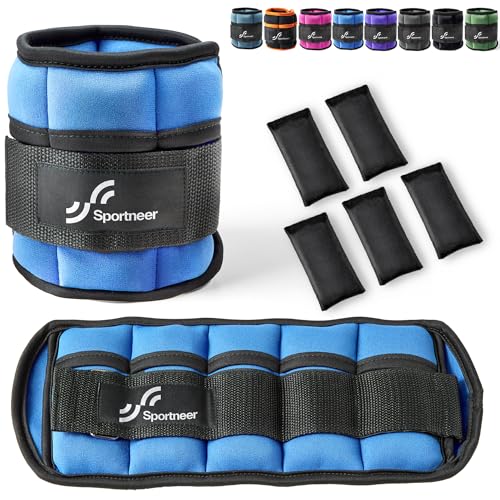 Ankle Weights Set: Sportneer Wrist Weights Set 3.5lbs for Men Women, Adjustable Weights Ankle Weight Wrist Weight Straps for Fitness Walking Running Jogging, 1.6lbs-7lbs a Pair - Blue & black