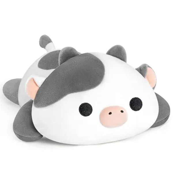 Mewaii Cute Cow Plush Pillow, Kawaii Plushies White Cow Stuffed Toys, Squishy Plushies, Cuddle Body Pillow for Kids & Girls - White Cow