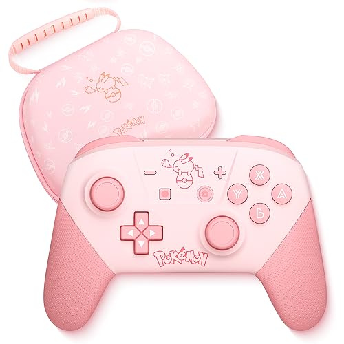 Switch Pro Controller, Wireless Switch Controllers with Carrying Storage Case, Upgraded Gamepad Switch Remote Replacement for Switch Controller Support NFC/Dual Vibration/Screenshot/Wake-up Function - Pink