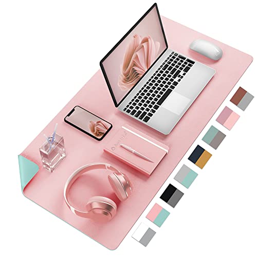 Desk Mat Large Protector Pad - Multifunctional Dual-Sided Office Desk Pad,Smooth Surface Soft Mouse Pad, Waterproof Desk Mat for Desktop, Pu Leather Desk Cover for Office/Home(Pink, 23.6" x 13.7") - 23.6" x 13.7" - Pink