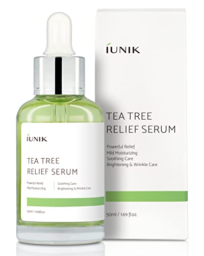 IUNIK Tea Tree 67% Relief Vegan Facial Serum for Clear & Balanced Skin - Plant-based Ingredients w/Centella Asiatica for Soothing, Calming, Irritated Skin - Korean Skincare for Sensitive Oily Skin