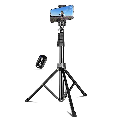 UBeesize Selfie Stick Tripod, 62" Extendable Tripod Stand with Bluetooth Remote for Cell Phones, Heavy Duty Aluminum, Lightweight - 62in