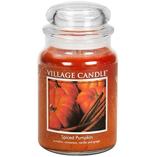 Village Candle Spiced Pumpkin Large Apothecary Jar, Scented Candle, 21.25 oz. - Large Apothecary Jar