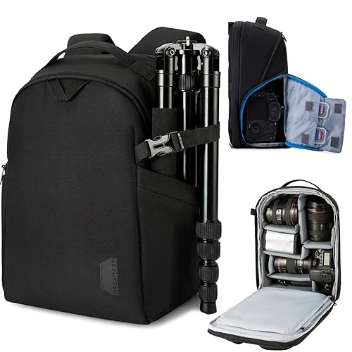 BAGSMART Camera Bag Backpack, DSLR SLR Camera Case Fits 13.3 Inch Laptop, Waterproof Photography Backpacks with Rain Cover Tripod Holder for Women Men, Black - Small - Black