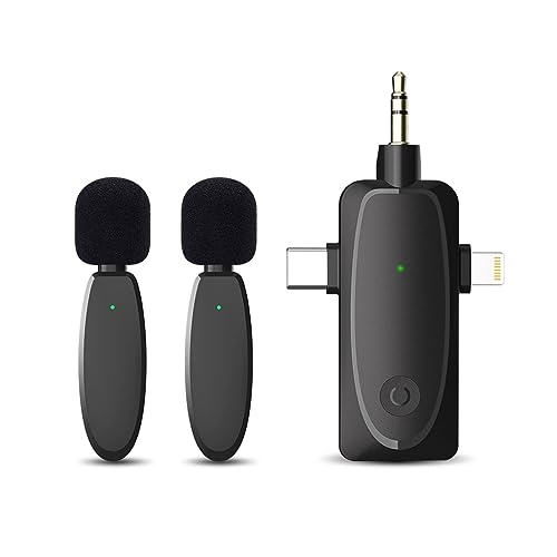 MAXTOP 3 in 1 Mini Microphone Wireless Lavalier Microphones for iPhone, Android and Camera- 2.4G Cordless Double Mics with Noise Reduction-Professional Video Recording Lav Mic for Interview, Vlog