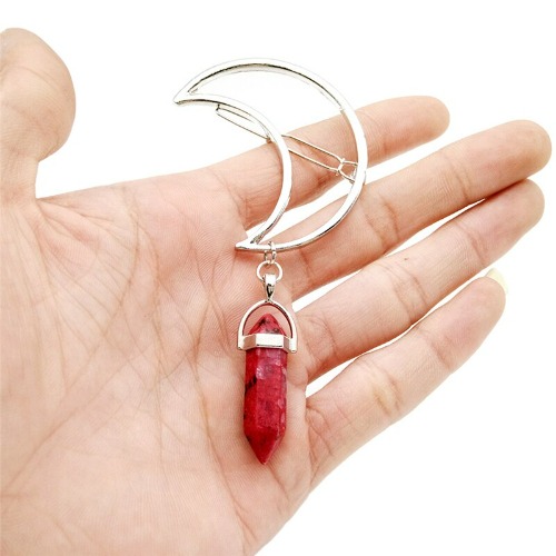 Moon stone hair clips - red