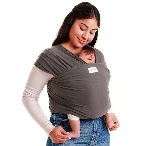 Sleepy Wrap Stretchy Ergonomic Baby Carrier Sling for Newborns to Toddlers - Hands-Free Lightweight Baby Wrap 7-35 lbs (Dark Grey) - Cotton-Poly Blend - Dark Grey