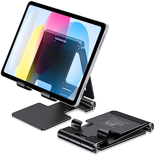Anozer Tablet Stand, Adjustable & Foldable Aluminium iPad Stand, Compatible with 2022 iPad Air 5/4,iPad Mini 6/5,iPad 10.2,iPad Pro 12.9/11, Portable Monitor, Surface Pro,Phones (4-13 inch)-Black - Black