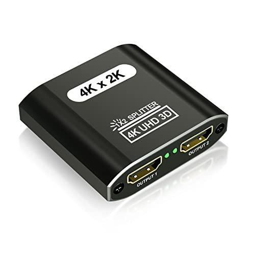 HDMI Splitter 1 In 2 Out, 4K@30Hz HDMI Splitter for Dual Monitors, Aluminum Powered HDMI Spliter for Mirror Screen,1x2 HDMI Duplicator Support 3D HD 1080P for Fire Stick Xbox PS Roku Blu-ray Cable Box - 1x2 Splitter