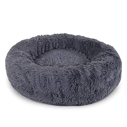 lionto Hundebett rund Hundekissen Hundesofa Katzenbett Donut, (S) 40 cm Ø dunkelgrau - L 40 x B 40 x H 20 cm - Dunkelgrau