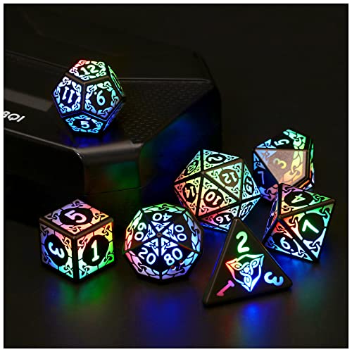 LED Dice Set of 7, DND Dice Rechargeable with Charging Box, Shake to Light Up Colorful Dice, ZHOORQI Dungeon and Dragons Dice USB Port Charging, Role Playing Dice for D&D Table Games（Coloured Light） - Colored Light-a