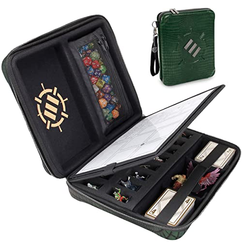 ENHANCE Collector's Edition RPG Organizer Case - DND Binder with Built-in Character Sheet Holder and Erasable Scribe Panel, Dice Rolling Area, Removable Pen Pouch, Miniature Foam Tray (Dragon Green) - Dragon Green