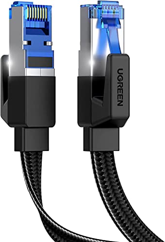 UGREEN Ethernet Cable 2M, Cat 8 Internet Cable Flat High-Speed 40Gbps 2000Mhz Network Cable, Gigabit Braided RJ45 LAN Cable Patch Cord Compatible for PC/Laptop, PS5, Xbox, Modem, Router, Switch, TV - 2.0 Metres