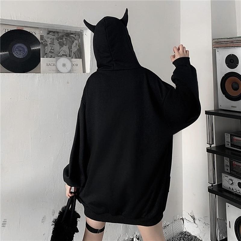 Harajuku Punk Gothic Black Devil Horn Hoodie EG16518 | Default Title