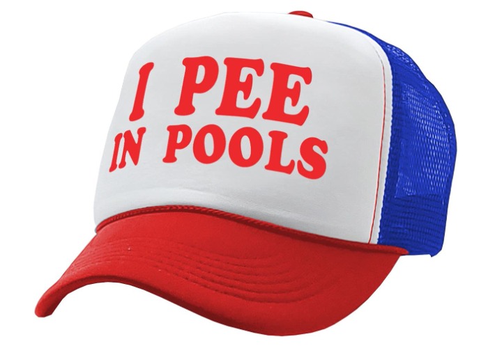I Pee in Pools - Funny Dare Gag Gift Joke - Vintage Retro Style Trucker Cap Hat
