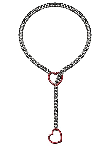 EverGlimp Slip Chain Necklace For Women, Black Heart O-Ring, Cuban Long Necklace Jewelry, Lariat Y-Necklace - 25'' - Black-Red