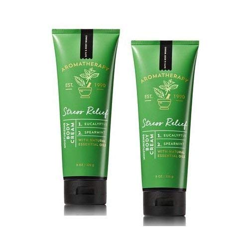 Bath and Body Works 2 Pack Aromatherapy Stress Relief Eucalyptus & Spearmint Body Cream. 8 Oz. - Eucalyptus - 8 Ounce (Pack of 2)