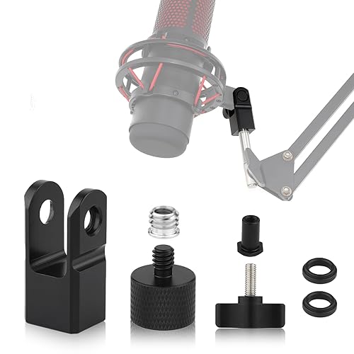 Microphone Mount Adapter for Hyperx Quadcast with 3/8" or 1/4" Screw Adapter, Works with HyperX QuadCast Microphone Stand & Boom Arm Durable Replacement Accessory for Mic (Black)